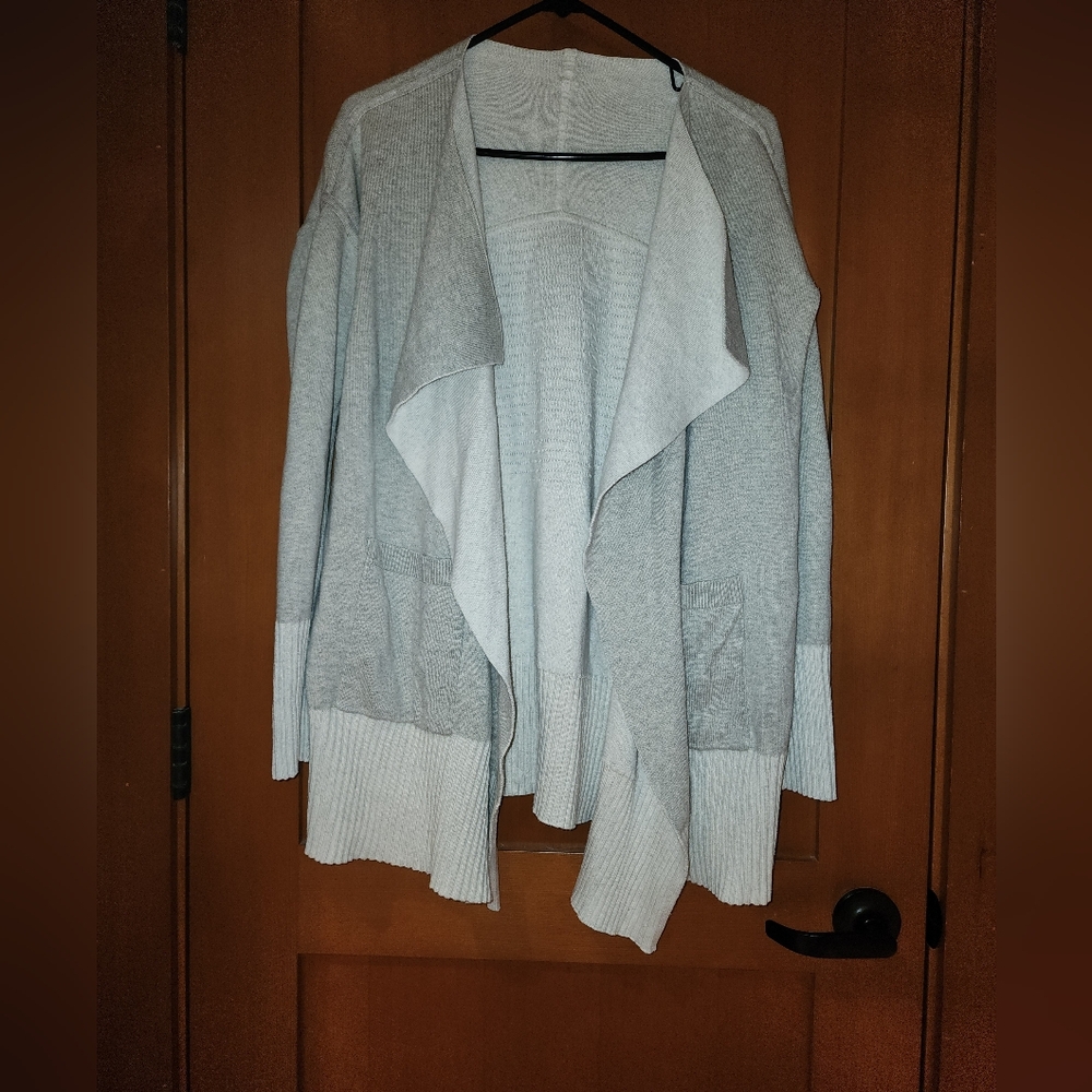 Lululemon Athletica Still Lotus Reversible Cardigan Cozy Gray Cream Sweater